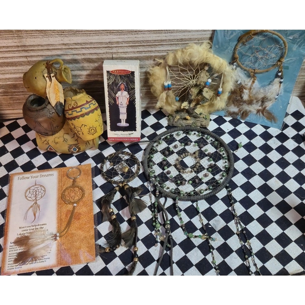Native American Style Decor Lot Hallmark Barbie Ornament Dreamcatchers Pottery